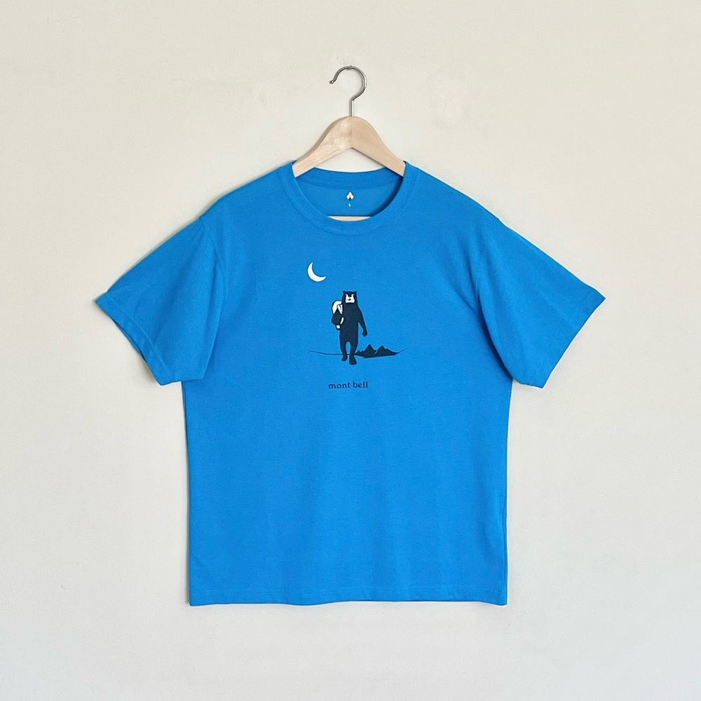 NEW Montbell Wickron Hiking Monta Bear Blue T Shirt Men’s size Large